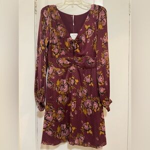 Free People Burgundy Floral Long Sleeve Dress size 12